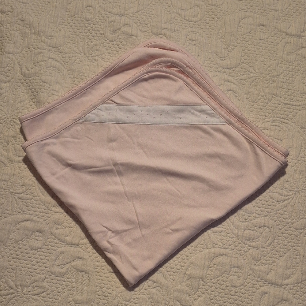 Kissy Kissy square pink blanket with white accent stripe and embroidery VGUC